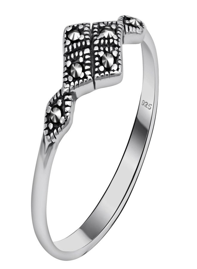 Alpha Rock Genuine Solid 925 Sterling Silver Marcasite Women's Oxidized Stacking Band Ring, Gift for Her (Marcasite Style H, 10) - Image 1